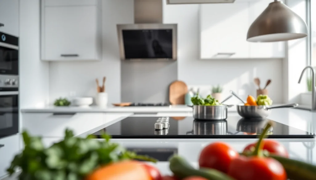 Ciarra ONE induction hob in a modern kitchen, highlighting innovative cooking features and vibrant ingredients.