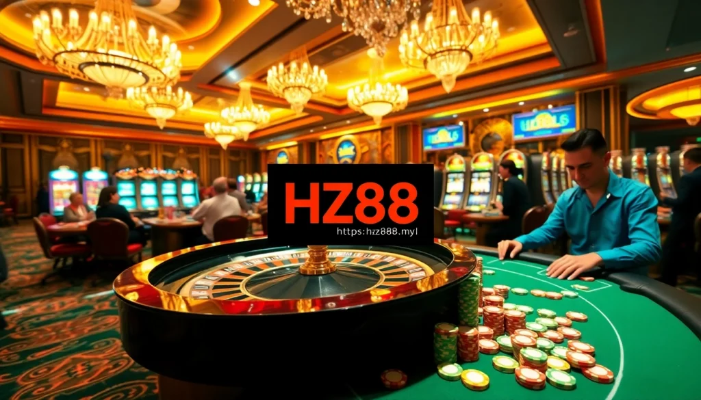 Players enjoying a thrilling roulette experience at HZ88 with vibrant chips and excitement at https://hz88.my/.