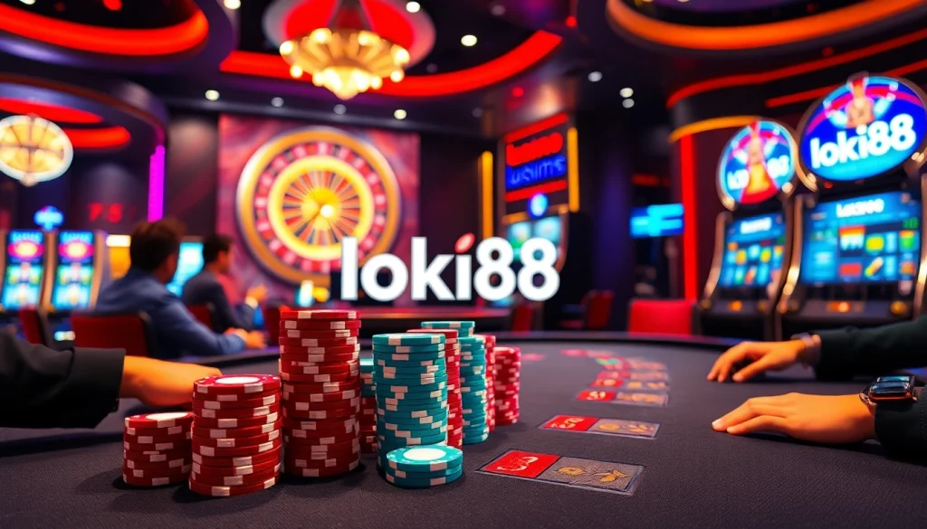 Experience the thrill of the casino with high-stakes poker and loki88 promotions featuring vibrant poker chips and roulette excitement.