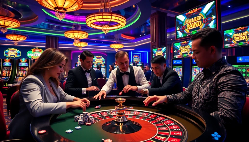Experience vibrant gaming action at https://9win1.online/ with roulette, poker chips, and engaging players.